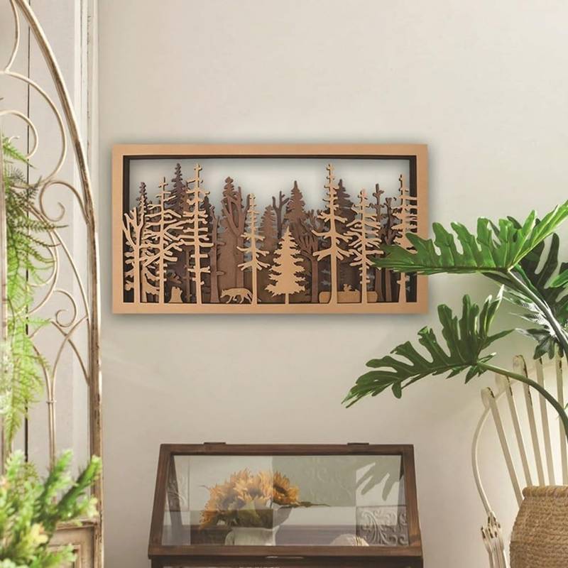 Décoration Murale en Bois Sculpté "Forêt Enchantée"