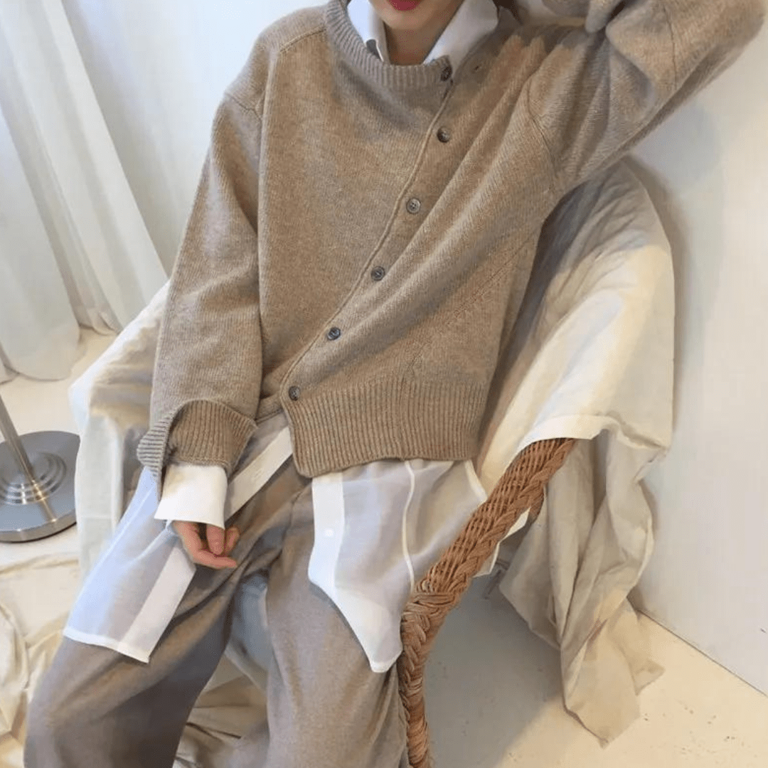 Cardigan Fermeture Asymétrique Cosy Élégant