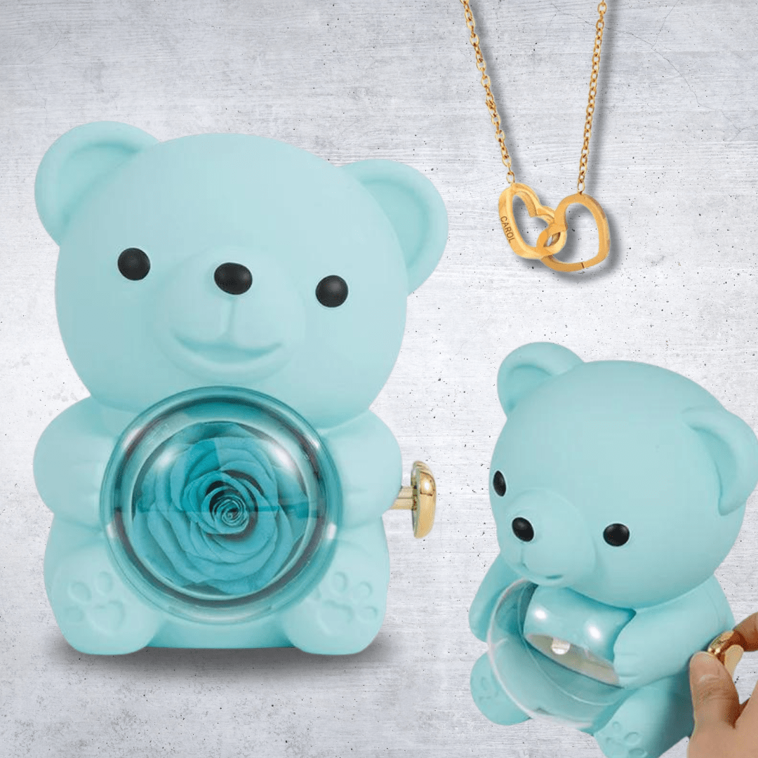 Ours en Rose Éternelle avec Collier Caché