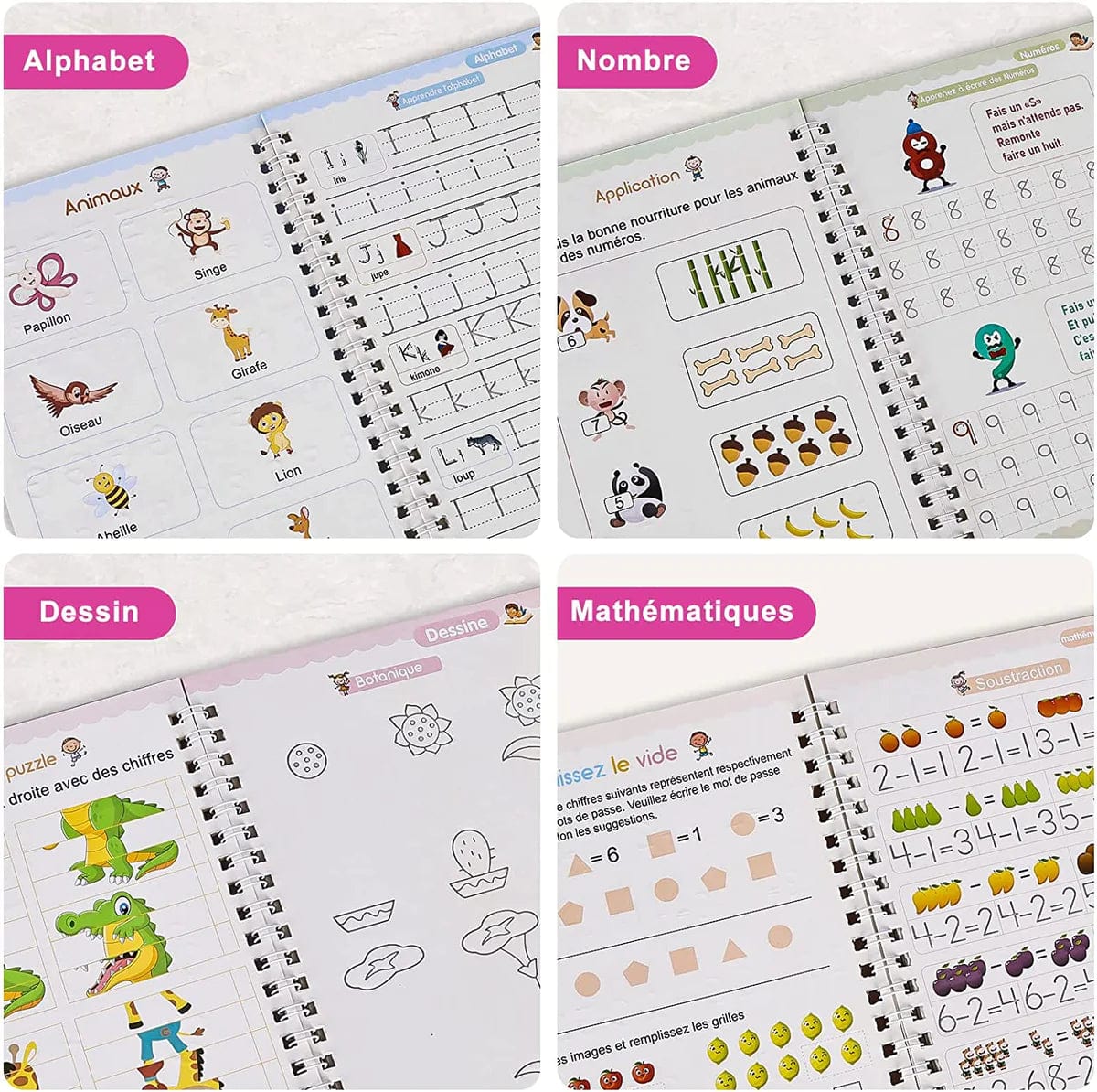 Pack de 4 Cahiers d'Apprentissage 3D Interactif (+Stylos Magiques Offerts)