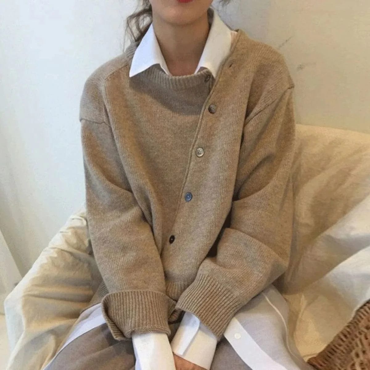 Cozy Elegant Asymmetric Closure Cardigan