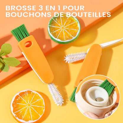 Brosse de nettoyage multifonctionnelle pour couvercle de tasse 3 en 1